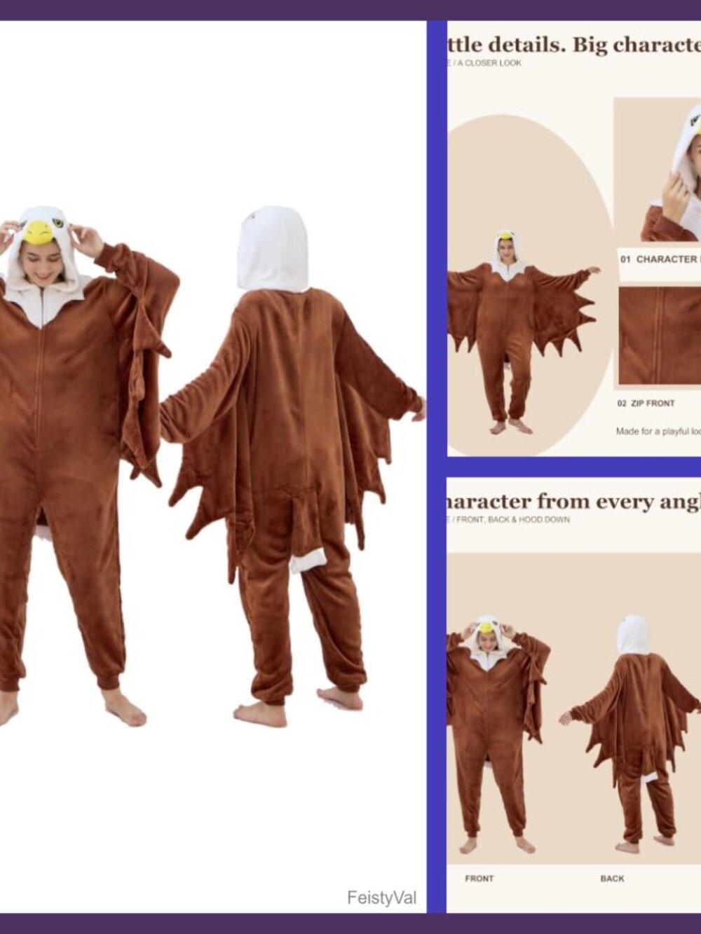 Unisex Flannel One-Piece Pajamas Eagle Animal Cosplay Halloween Costume